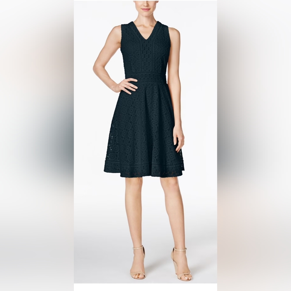 Elegant Navy Blue Lace Dress